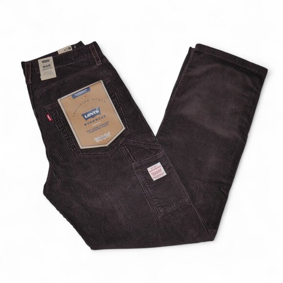 Levis 568 Loose Fit Corduroy Carpenter Pants Mens 33x34 Brown Y2K Skater Utility - Picture 13 of 14